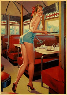 World War II Sexy pin up Girl Poster Military Bar Cafe Home wall Decor Retro Kraft Paper wall Poster