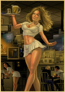 World War II Sexy pin up Girl Poster Military Bar Cafe Home wall Decor Retro Kraft Paper wall Poster