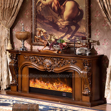 fireplace set chimneypiece W160cm wooden mantel with electric fireplace insert burner artificial LED optical flame decoration